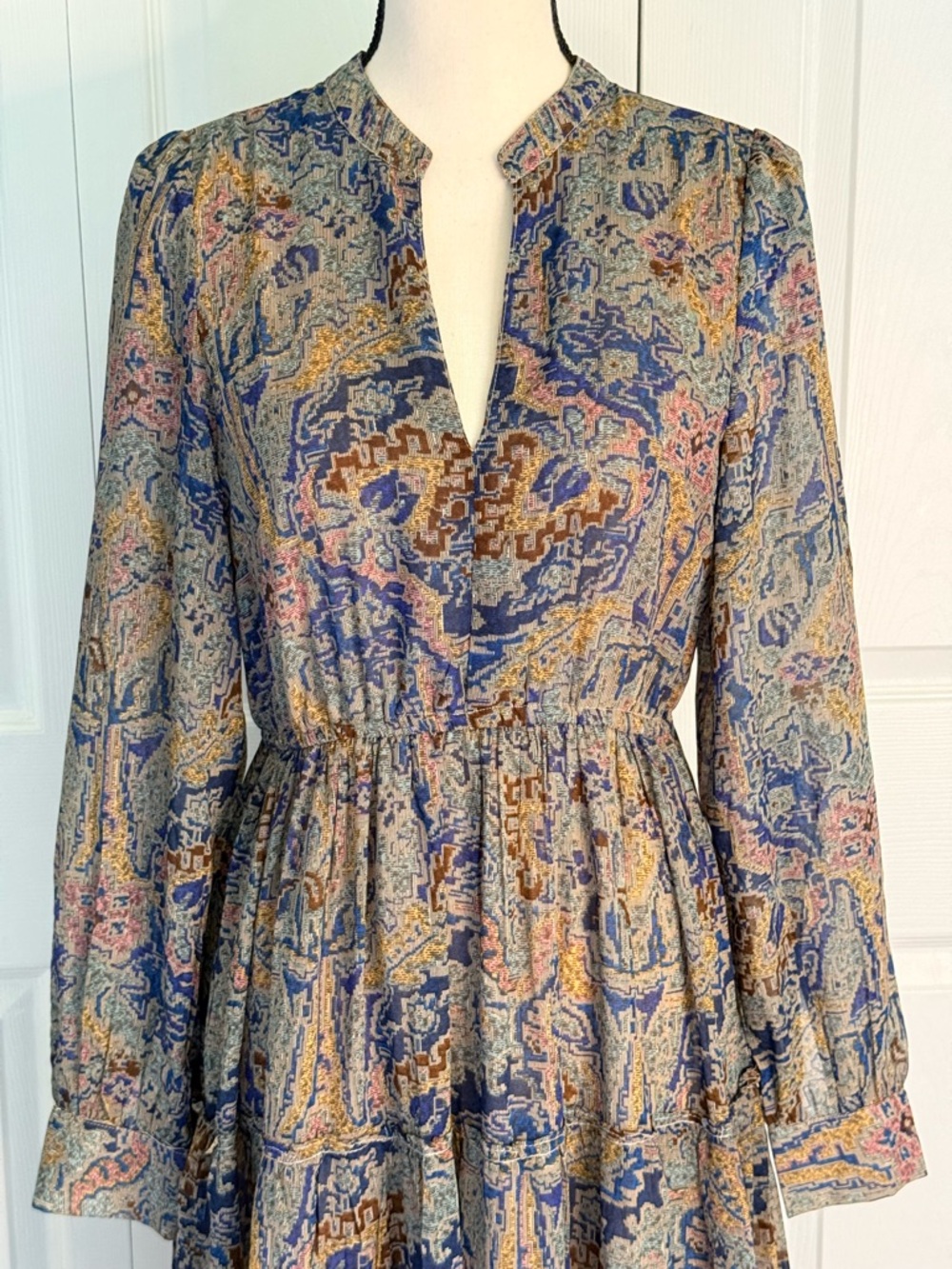 Elan Boho Western Sheer Lined long sleeve tiered Maxi Dress New size Small - Picture 3 of 15